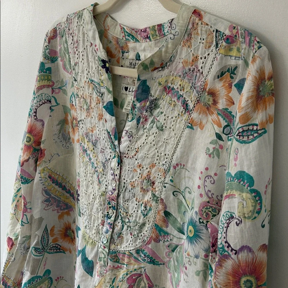 Malvin Tunic Women’s Large I Love Linen Floral Coastal Resortwear Beach Spring - Picture 6 of 12